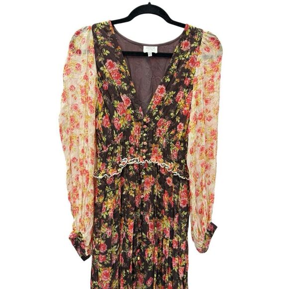 Hemant & Nandita Boho Floral Maxi Dress Peasant Sleeves Romantic S - Picture 2 of 12
